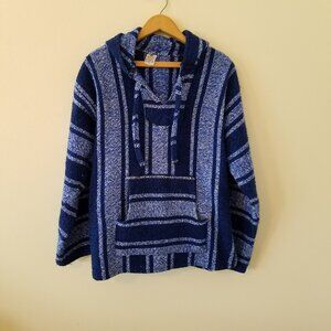 Artesanias Mickey Mexican Baja Poncho Hoodie Surfer Skater Drug Rug Pullover L